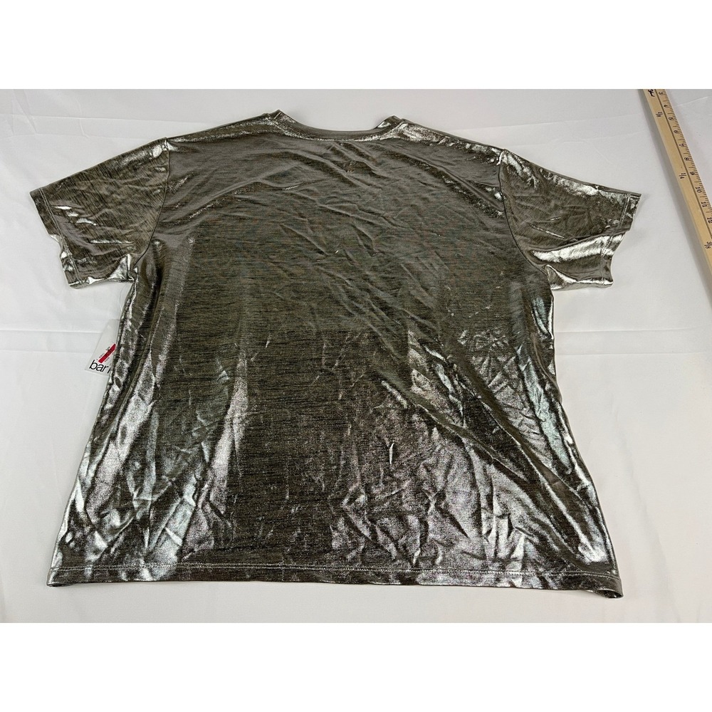 Bar III Metallic Silver Tunic Top PXL Short Sleeve Crew Neck Shiny Shimmer‎ - Picture 6 of 8